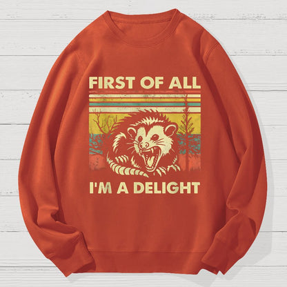 First Of All I'm A Delight Sarcastic Geek Cotton Sweatshirt