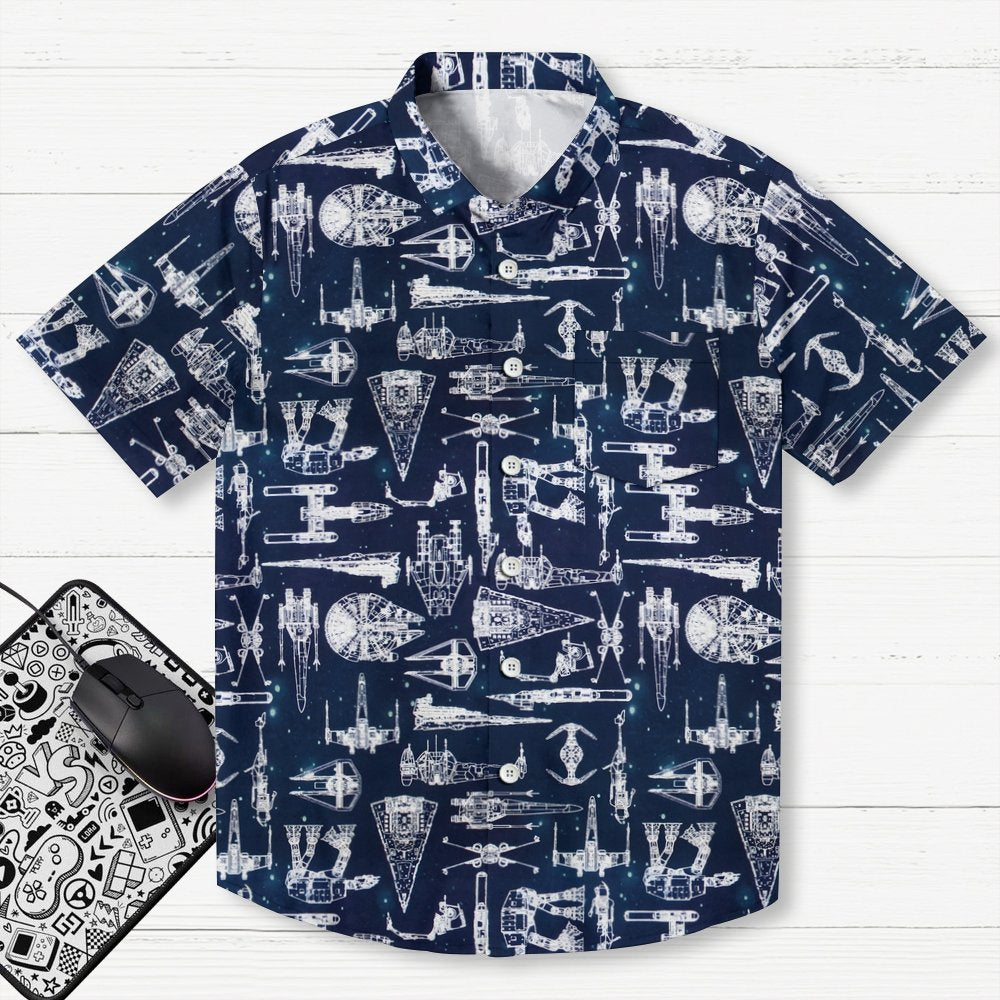 Space War Galaxy Ship Blueprints Geek Hawaiian Shirt
