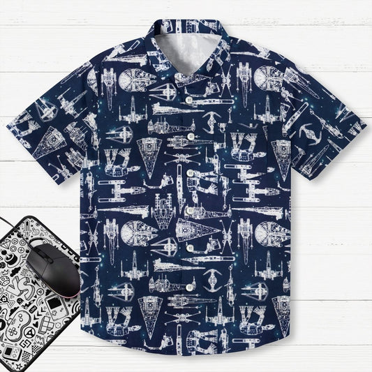 Space War Galaxy Ship Blueprints Geek Hawaiian Shirt