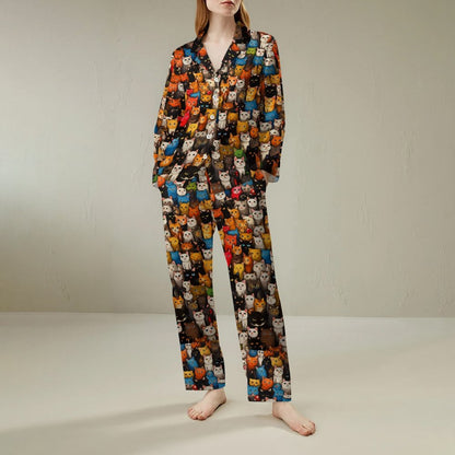 Cat Art Pattern Geek Long Sleeve Pajama Set