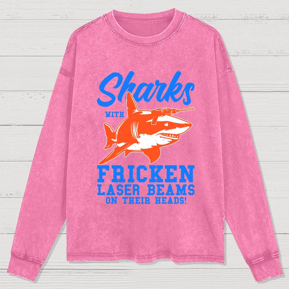 Sharks With Laser Beams Washed Long Sleeve Tee