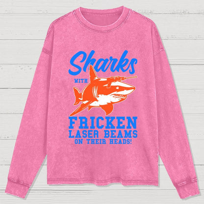 Sharks With Laser Beams Washed Long Sleeve Tee
