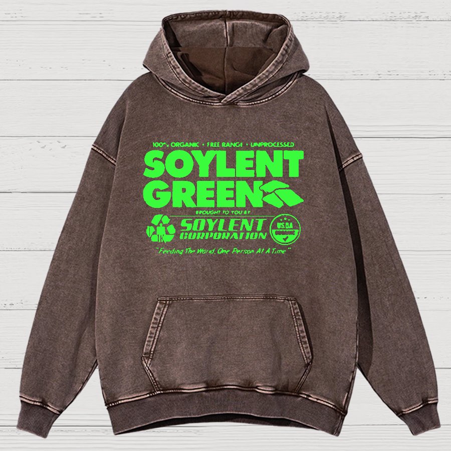 100% Organic Soylent Green Washed Vintage Distressed Hoodie
