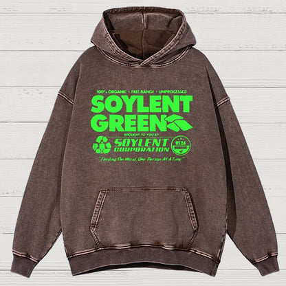 100% Organic Soylent Green Washed Vintage Distressed Hoodie