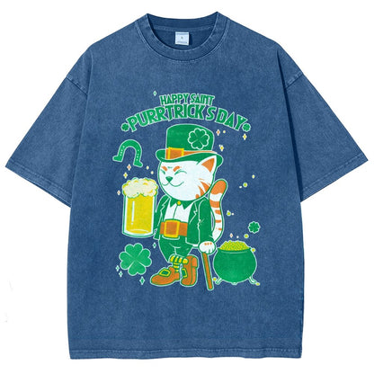 Cat St. Patrick's Day Vintage Distressed T-shirt