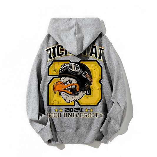 Vintage Rich Star Graphic Print Printed Back Cotton Hoodie
