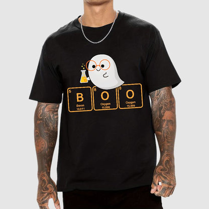 Ghost Scientist With Periodic Table of Elements that Spell BOO, Halloween Geek T-Shirt