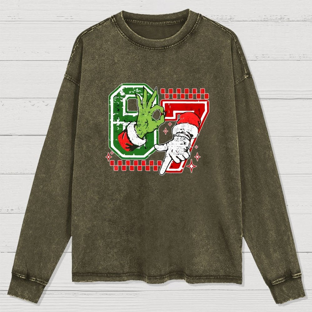 Six Seven 6 7 Christmas Washed Long Sleeve Tee