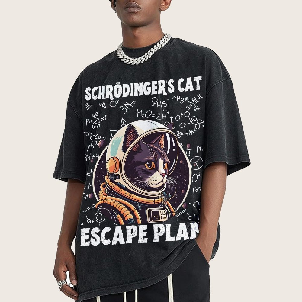 Funny Schrödinger's Cat Escape Plan Science Vintage Distressed T-shirt