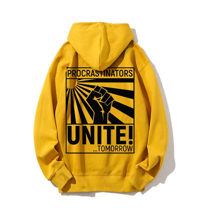 Procrastinators Unite! Printed Back Unisex Cotton Hoodie