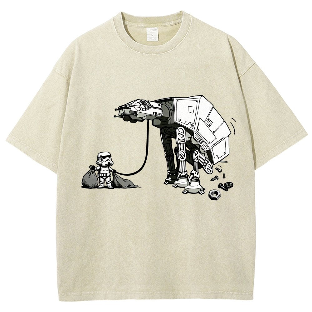 Picking Up Feces With A Huge Poop Bag Empire Robot Dog-Planet Battles Vintage Distressed T-shirt