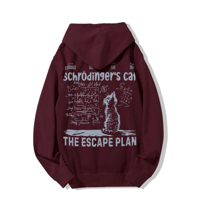 Schrodinger's Cat Escape Plan Interesting Physics Science Printed Back Cotton Hoodie