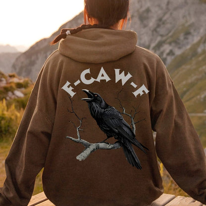F-Caw-F Funny Crow Printed Back Unisex Cotton Hoodie