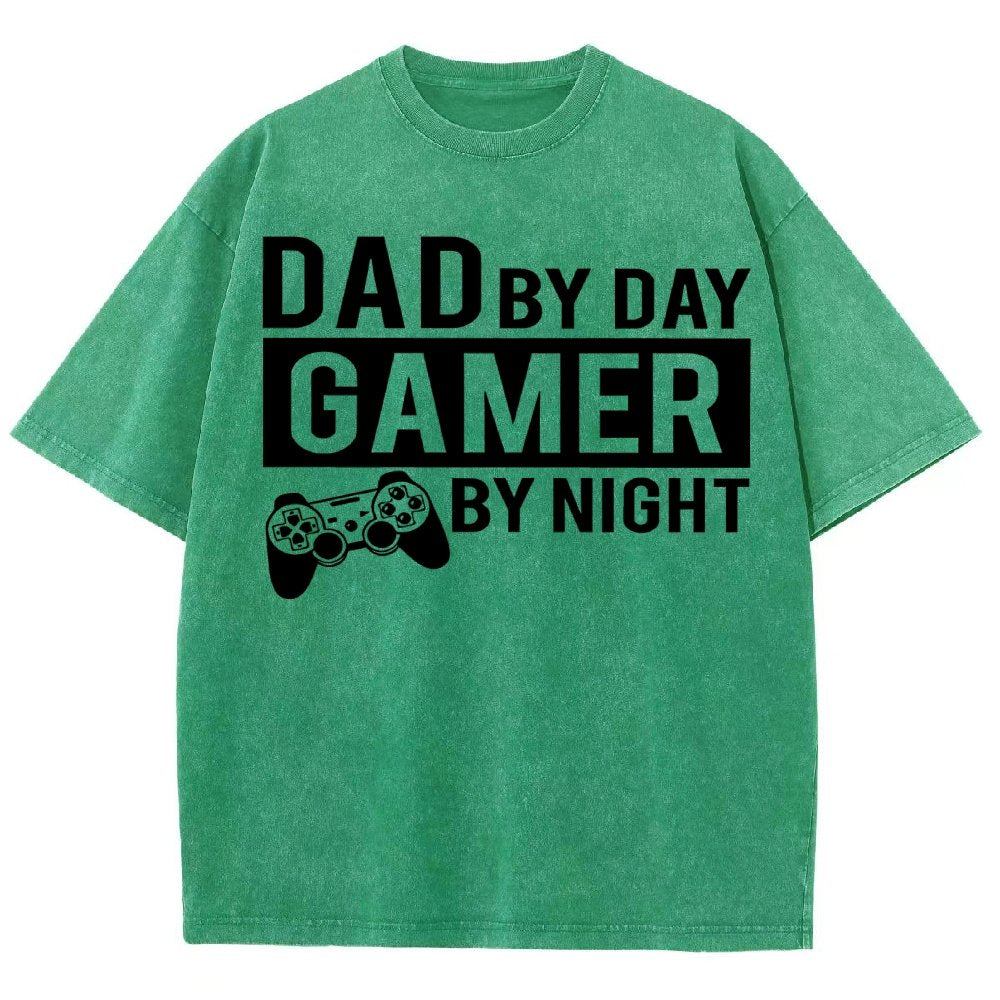 Dad By Day Gamer By Night Vintage Distressed T-shirt