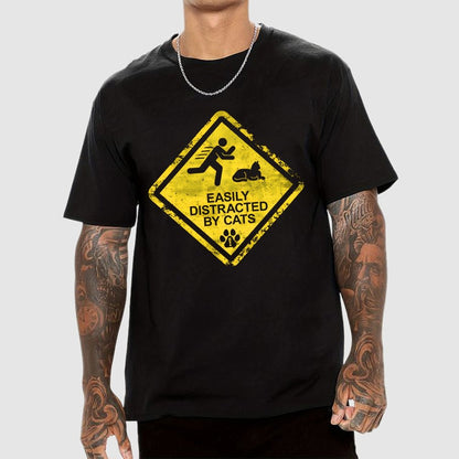 Cat Distraction Warning Geek T-Shirt