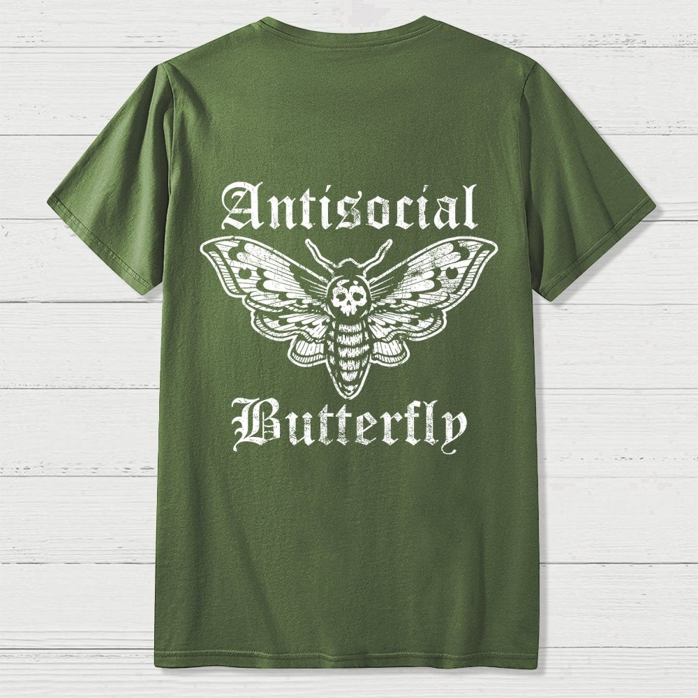 Funny Antisocial Butterfly Front And Back Printing Geek T-Shirt