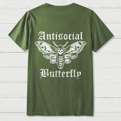 Funny Antisocial Butterfly Front And Back Printing Geek T-Shirt