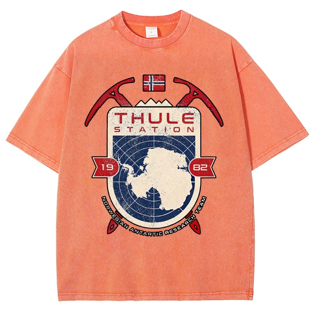 Vintage Distressed T-shirt with a Mysterious Station