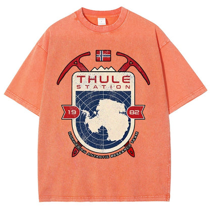 Vintage Distressed T-shirt with a Mysterious Station