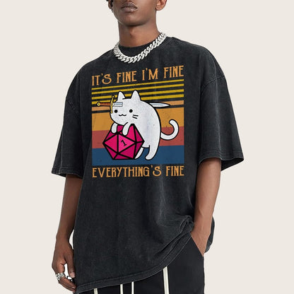 Cat It's Fine I'm Fine Everything's Fine Vintage Distressed T-shirt