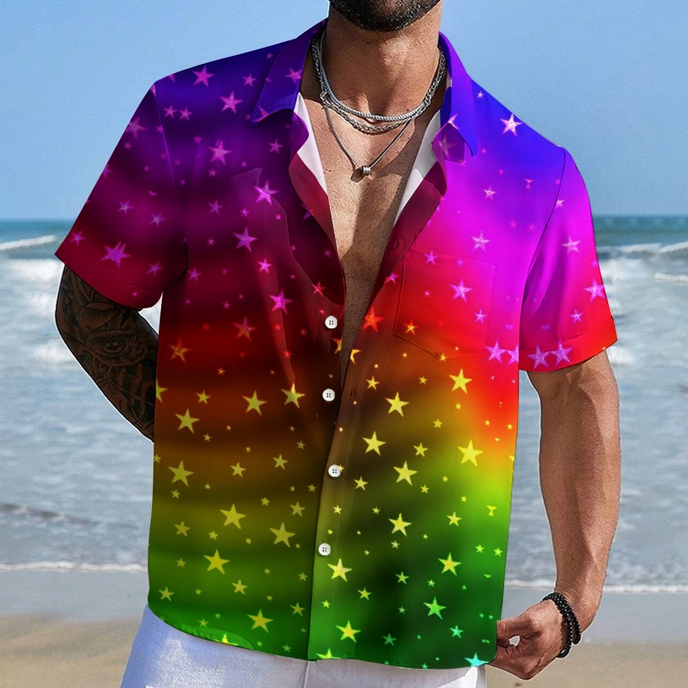 Rainbow Stars Print Geek Shirt