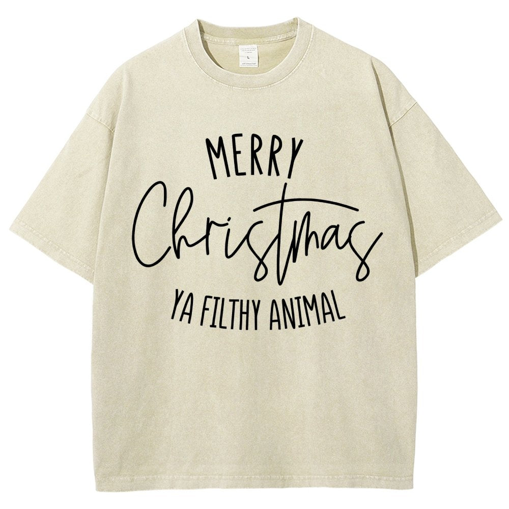 Merry Christmas Ya Filthy Animal Vintage Distressed T-shirt