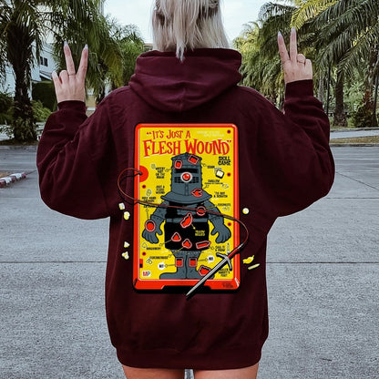 Flesh Wound Skill Game Nerdy Printed Back Cotton Hoodie