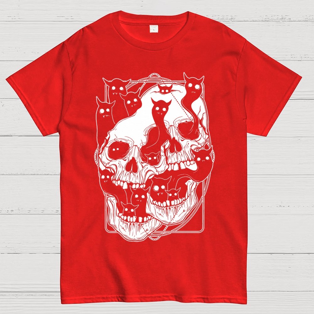 Cat Ghost Double Skull Unisex Geek T-Shirt