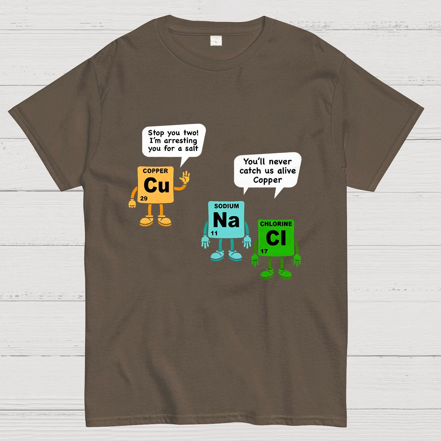 Funny Salt and Copper Periodic Table Police Pun Geeky T-Shirt