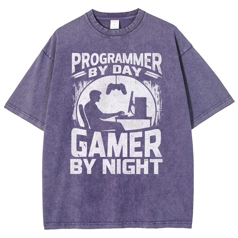 Programmer By Day Gamer By Night Computer Programming Vintage Distressed T-shirt