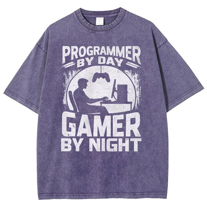 Programmer By Day Gamer By Night Computer Programming Vintage Distressed T-shirt