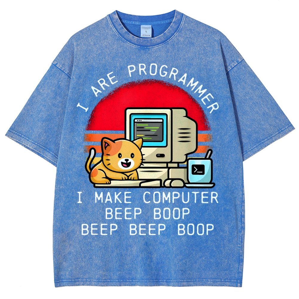 I Are Programmer Funny Cat Vintage Distressed T-shirt