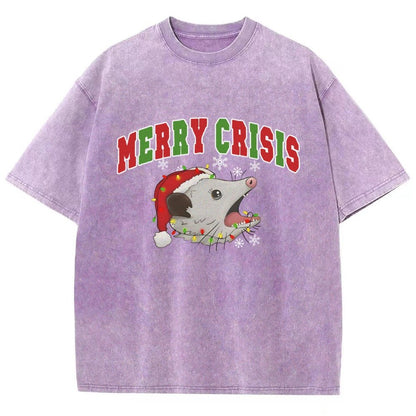 Merry Crisis Opossum Funny Christmas Vintage Distressed T-shirt