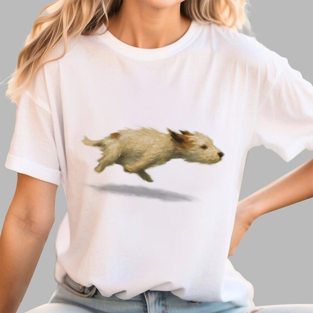 Funny Cute Running Dog Art Print Geek T-Shirt