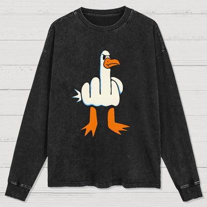 Rude Seagull Design Funny Washed Long Sleeve Tee