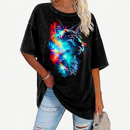 Cosmos Cat Vintage Distressed T-shirt