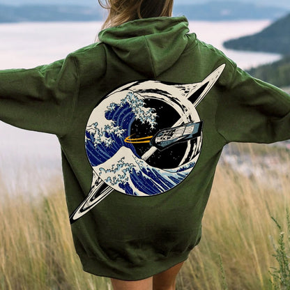 Interstellar Kanagawa Wave Printed Back Cotton Hoodie