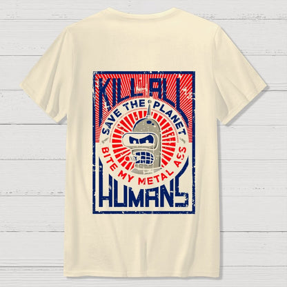 Save The Earth And Kill All Humans Nerdy  Back Printing Geek T-Shirt