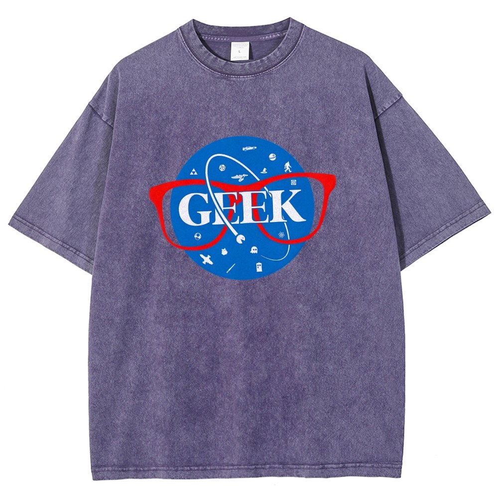 GEEK Space Patch Vintage Distressed T-shirt
