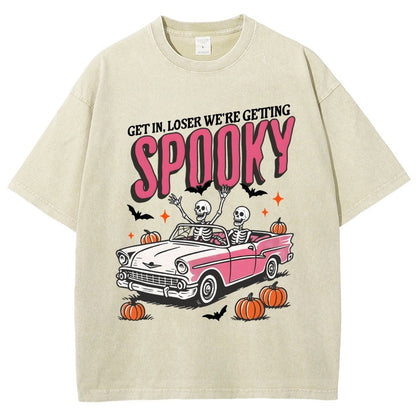 Get In Loser We're Getting Spooky Halloween Vintage Distressed T-shirt