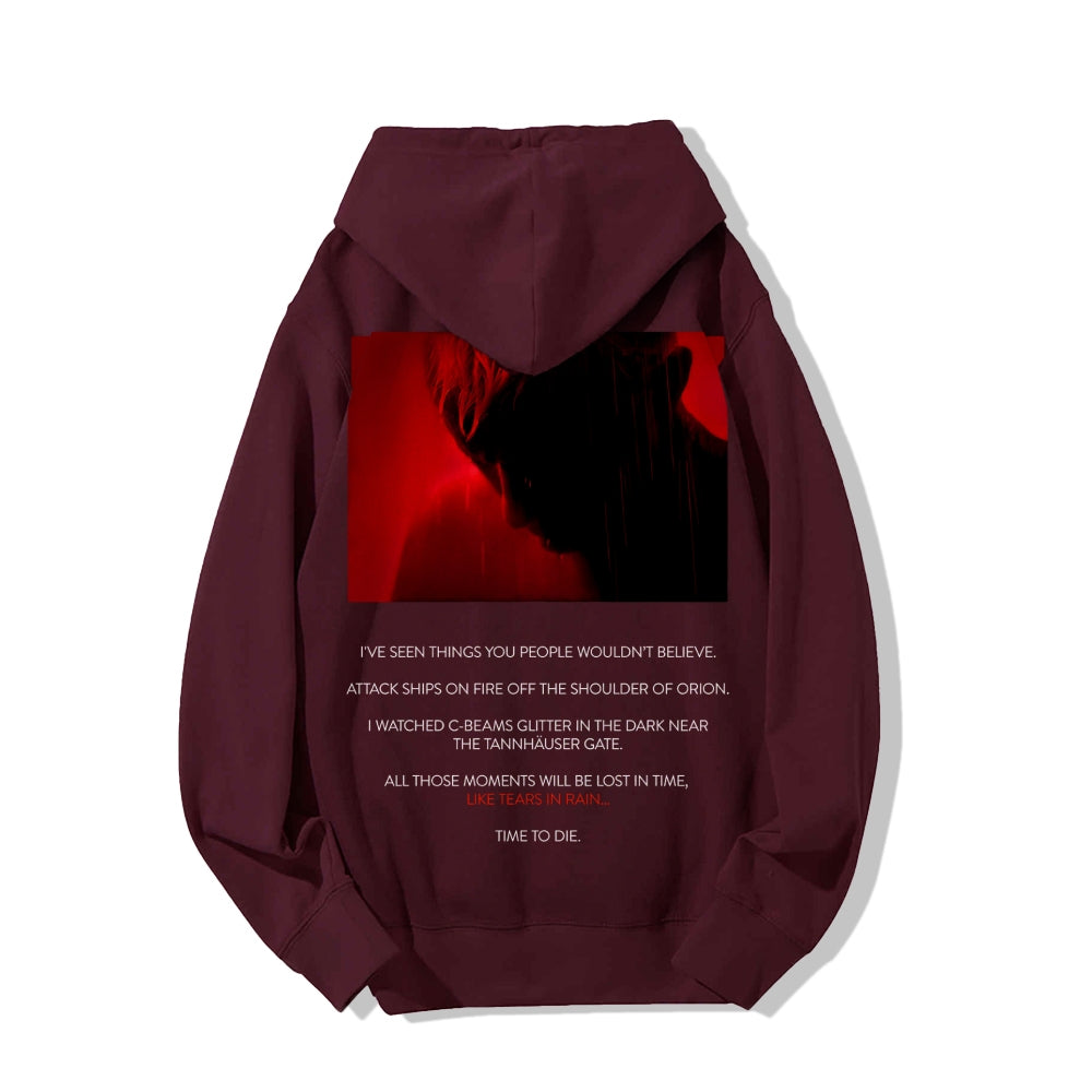 Tears in Rain-Tears in Red-Time to Die Printed Back Cotton Hoodie