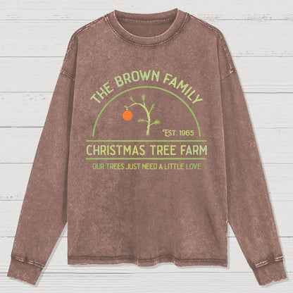 Vintage Christmas Tree Farm Washed Long Sleeve Tee