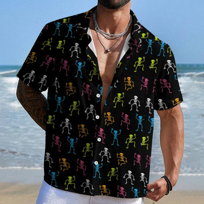 Dancing Skull Art Print Geek Hawaiian Shirt