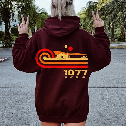 Retro Vintage Desert Planet Printed Back Unisex Cotton Hoodie