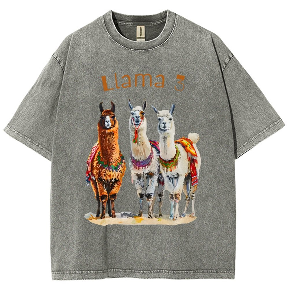 3 Llama Vintage Distressed T-shirt