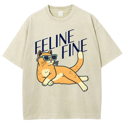 Feline Fine Vintage Distressed T-shirt