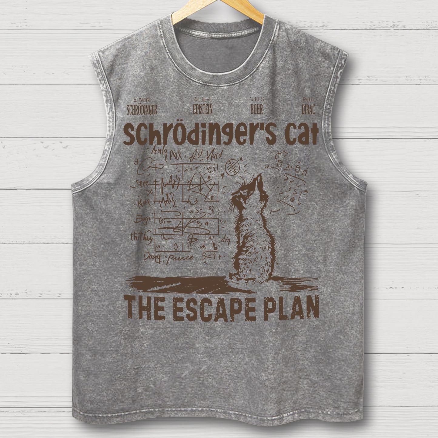 Schrodinger's Cat Escape Plan Interesting Physics Science Vintage Distressed Washed Tank