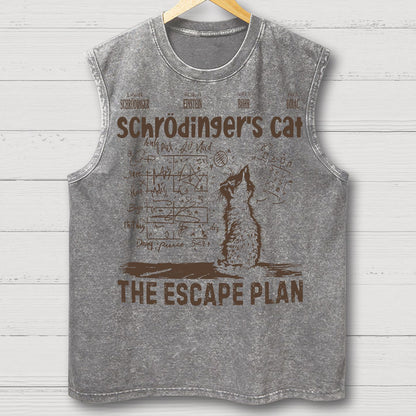 Schrodinger's Cat Escape Plan Interesting Physics Science Vintage Distressed Washed Tank