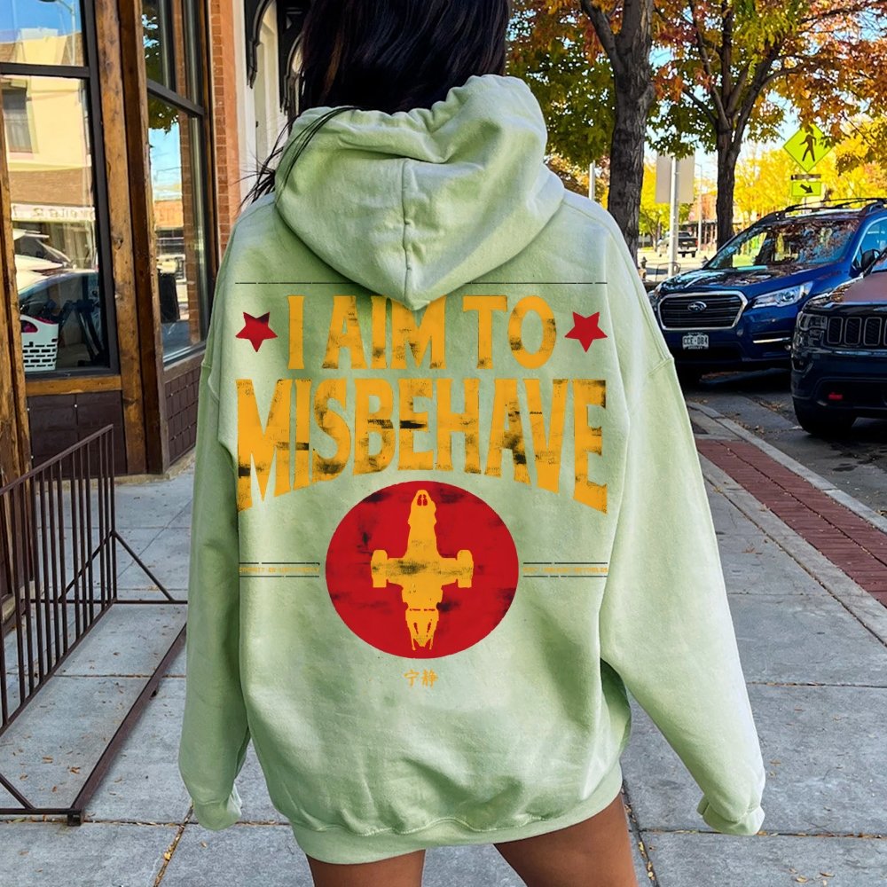 I Aim To Misbehave Geeky Printed Back Cotton Hoodie