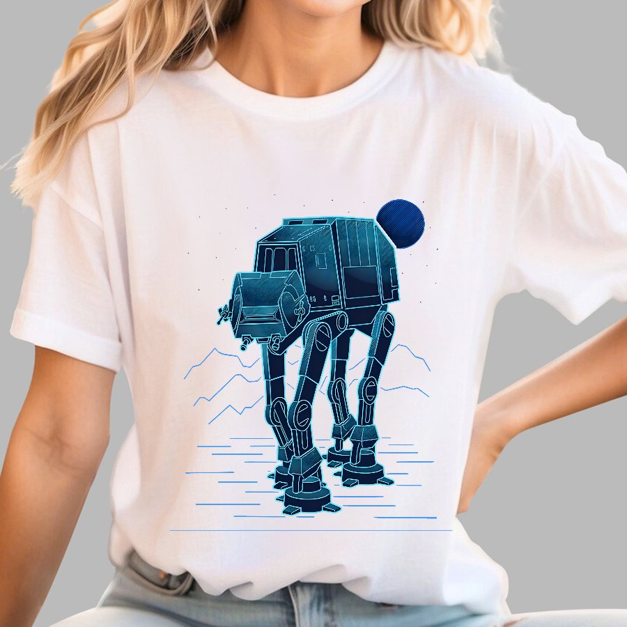 Neon Line-Art Armored Walker Geek T-Shirt